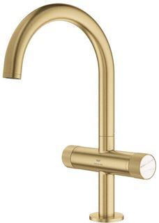 GROHE ATRIO PRIVATE COLLECTION 1-GATS WASTAFELKRAAN L-SIZE MET GEKARTELDE KNOPGREPEN SPRONG 16.6CM MET GLADDE BODY BRUSHED COOL SUNRISE 