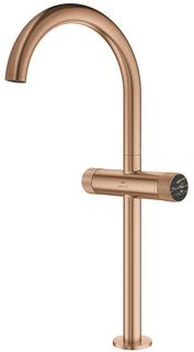 GROHE ATRIO PRIVATE COLLECTION 1-GATS WASTAFELKRAAN XL-SIZE MET GEKARTELDE KNOPGREPEN SPRONG 18CM MET GLADDE BODY BRUSHED WARM SUNSET 